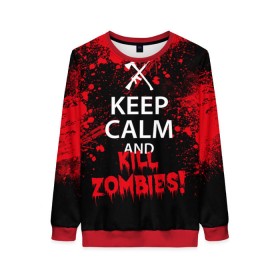 Женский свитшот 3D с принтом Keep Calm & Kill Zombies в Рязани, 100% полиэстер с мягким внутренним слоем | круглый вырез горловины, мягкая резинка на манжетах и поясе, свободная посадка по фигуре | Тематика изображения на принте: bone | carl | rick | skelet | skull | walking dead | zombie | граймс | зомби | карл | нежить | нечисть | рик | скелет | ходячие мертвецы | череп