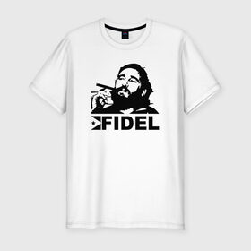 Мужская футболка премиум с принтом Фидель, Кастро в Рязани, 92% хлопок, 8% лайкра | приталенный силуэт, круглый вырез ворота, длина до линии бедра, короткий рукав | castro | che | fidel | guevara | гевара | кастро | фидель | че