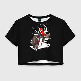 Женская футболка 3D укороченная с принтом Волчонок в Рязани, 100% полиэстер | круглая горловина, длина футболки до линии талии, рукава с отворотами | teen wolf