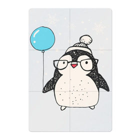 Магнитный плакат 2Х3 с принтом Пингвин с шариком в Рязани, Полимерный материал с магнитным слоем | 6 деталей размером 9*9 см | Тематика изображения на принте: christmas | new year | winter | зима | новый год | пингвин | рождество