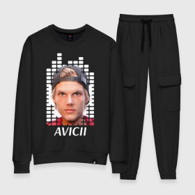 Женский костюм хлопок с принтом EQ - Avicii в Рязани, 100% хлопок | на свитшоте круглая горловина, мягкая резинка по низу. Брюки заужены к низу, на них два вида карманов: два 