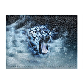 Обложка для студенческого билета с принтом Белый тигр в Рязани, натуральная кожа | Размер: 11*8 см; Печать на всей внешней стороне | Тематика изображения на принте: зима | клыки | метель | пасть | снег | тигр | хищник