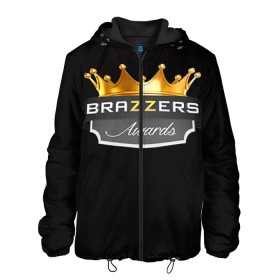 Мужская куртка 3D с принтом Brazzers awards в Рязани, ткань верха — 100% полиэстер, подклад — флис | прямой крой, подол и капюшон оформлены резинкой с фиксаторами, два кармана без застежек по бокам, один большой потайной карман на груди. Карман на груди застегивается на липучку | 