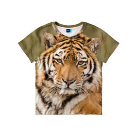 Детская футболка 3D с принтом Тигр в Рязани, 100% гипоаллергенный полиэфир | прямой крой, круглый вырез горловины, длина до линии бедер, чуть спущенное плечо, ткань немного тянется | animal | predator | striped | tiger | view | wild | взгляд | дикий | животное | полосатый | тигр | хищник