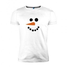 Мужская футболка премиум с принтом Снеговик минимализм в Рязани, 92% хлопок, 8% лайкра | приталенный силуэт, круглый вырез ворота, длина до линии бедра, короткий рукав | год петуха | детям | крутой снеговик | любимым. | минимализм | морковка | новый год | подарок | популярное | снег | снеговик