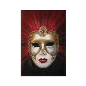 Обложка для паспорта матовая кожа с принтом Венецианская маска в Рязани, натуральная матовая кожа | размер 19,3 х 13,7 см; прозрачные пластиковые крепления | Тематика изображения на принте: венеция | италия | карнавал | красный | лицо | перья