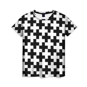Женская футболка 3D с принтом Крест в Рязани, 100% полиэфир ( синтетическое хлопкоподобное полотно) | прямой крой, круглый вырез горловины, длина до линии бедер | cross | крест | оптическая иллюзия | орнамент | узор | чёрно белый