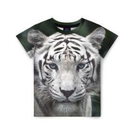 Детская футболка 3D с принтом Белый тигр в Рязани, 100% гипоаллергенный полиэфир | прямой крой, круглый вырез горловины, длина до линии бедер, чуть спущенное плечо, ткань немного тянется | animal | jungle | look | predator | tiger | white | wild | белый | взгляд | джунгли | дикий | животное | тигр | хищник
