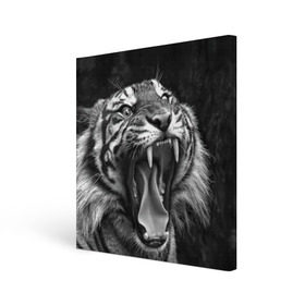 Холст квадратный с принтом Тигр в Рязани, 100% ПВХ |  | animal | black   white | fangs | jaws | jungle | predator | teeth | tiger | wild | джунгли | дикий | животное | клыки | оскал | пасть | тигр | хищник | черно   белый