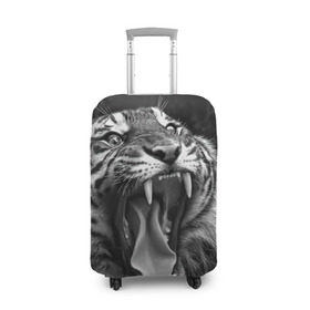 Чехол для чемодана 3D с принтом Тигр в Рязани, 86% полиэфир, 14% спандекс | двустороннее нанесение принта, прорези для ручек и колес | animal | black   white | fangs | jaws | jungle | predator | teeth | tiger | wild | джунгли | дикий | животное | клыки | оскал | пасть | тигр | хищник | черно   белый