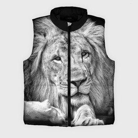 Мужской жилет утепленный 3D с принтом Лев в Рязани,  |  | animal | black   white | king | lies | lion | look | predator | wild | взгляд | дикий | животное | зверь | лев | лежит | хищник | царь | черно   белый