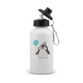 Бутылка спортивная с принтом Пингвин с шариком в Рязани, металл | емкость — 500 мл, в комплекте две пластиковые крышки и карабин для крепления | Тематика изображения на принте: 