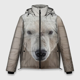 Мужская зимняя куртка 3D с принтом Белый медведь в Рязани, верх — 100% полиэстер; подкладка — 100% полиэстер; утеплитель — 100% полиэстер | длина ниже бедра, свободный силуэт Оверсайз. Есть воротник-стойка, отстегивающийся капюшон и ветрозащитная планка. 

Боковые карманы с листочкой на кнопках и внутренний карман на молнии. | animal | bear | eyes | head | north | polar | predator | white | wild | белый | взгляд | голова | дикий | животное | медведь | полярный | север | хищник