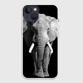 Чехол для iPhone 13 с принтом Слон в Рязани,  |  | africa | big | black   white | elephant is an animal | shroud | tusks | африка | бивни | большой | животное | идет | савана | слон | черно   белый