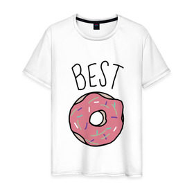 Мужская футболка хлопок с принтом best friends в Рязани, 100% хлопок | прямой крой, круглый вырез горловины, длина до линии бедер, слегка спущенное плечо. | Тематика изображения на принте: coffee | donuts | food | friends | друзья | кофе | парные | пончик