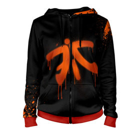 Женская толстовка 3D на молнии с принтом cs:go - Fnatic (Black collection) в Рязани, 100% полиэстер | длина до линии бедра, манжеты и пояс оформлены мягкой тканевой резинкой, двухслойный капюшон со шнурком для регулировки, спереди молния, по бокам два кармана | 0x000000123 | cs | csgo | fnatic | кс | ксго | фнатик