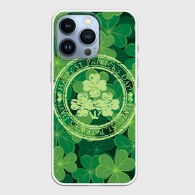 Чехол для iPhone 13 Pro с принтом Ireland, Happy St. Patricks Day в Рязани,  |  | Тематика изображения на принте: background | clover | four | green | happy st. patricks day | holiday | ireland | leaf | petal | plant | print | зеленый | ирландия | клевер | лепесток | лист | печать | праздник | растение | счастливого святого патрика | фон | четыре