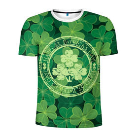 Мужская футболка 3D спортивная с принтом Ireland, Happy St. Patrick`s Day в Рязани, 100% полиэстер с улучшенными характеристиками | приталенный силуэт, круглая горловина, широкие плечи, сужается к линии бедра | Тематика изображения на принте: background | clover | four | green | happy st. patricks day | holiday | ireland | leaf | petal | plant | print | зеленый | ирландия | клевер | лепесток | лист | печать | праздник | растение | счастливого святого патрика | фон | четыре