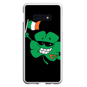 Чехол для Samsung S10E с принтом Ирландия клевер с флагом в Рязани, Силикон | Область печати: задняя сторона чехла, без боковых панелей | animation | background | black | clover | flag | ireland | smile | stick | teeth | анимация | зубы | ирландия | клевер | очки | палка | улыбка | флаг | фон | черный
