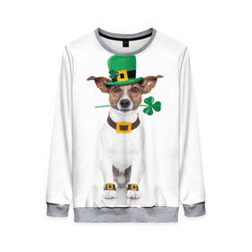 Женский свитшот 3D с принтом Ирландия в Рязани, 100% полиэстер с мягким внутренним слоем | круглый вырез горловины, мягкая резинка на манжетах и поясе, свободная посадка по фигуре | animal | breed | clover | dog | folk | fun | funny | hat | hero | ireland | irish | saint patrick | герой | животное | ирландия | ирландский | клевер | народный | порода | прикол | святой патрик | собака | шляпа | шутка