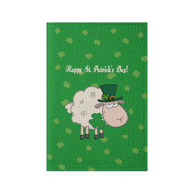 Обложка для паспорта матовая кожа с принтом Ирландия в Рязани, натуральная матовая кожа | размер 19,3 х 13,7 см; прозрачные пластиковые крепления | Тематика изображения на принте: irish | sheep | st. patricks day | зеленый | ирландец | лепрекон | оваечка | овца