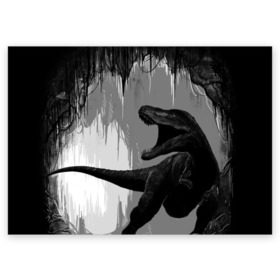 Поздравительная открытка с принтом Пещера динозавра в Рязани, 100% бумага | плотность бумаги 280 г/м2, матовая, на обратной стороне линовка и место для марки
 | animal | beast | dino | rage | roar | динозавр | животное | зверь | земля | пещера | рык | эра | ярость