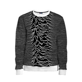 Детский свитшот 3D с принтом Joy Division. Unknown Pleasures в Рязани, 100% полиэстер | свободная посадка, прямой крой, мягкая тканевая резинка на рукавах и понизу свитшота | Тематика изображения на принте: joy division | альбом | волны | горы | линии | обложка | панк | рок