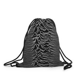 Рюкзак-мешок 3D с принтом Joy Division. Unknown Pleasures в Рязани, 100% полиэстер | плотность ткани — 200 г/м2, размер — 35 х 45 см; лямки — толстые шнурки, застежка на шнуровке, без карманов и подкладки | Тематика изображения на принте: joy division | альбом | волны | горы | линии | обложка | панк | рок