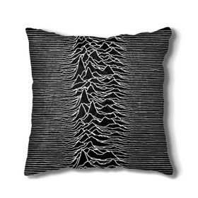 Подушка 3D с принтом Joy Division. Unknown Pleasures в Рязани, наволочка – 100% полиэстер, наполнитель – холлофайбер (легкий наполнитель, не вызывает аллергию). | состоит из подушки и наволочки. Наволочка на молнии, легко снимается для стирки | joy division | альбом | волны | горы | линии | обложка | панк | рок