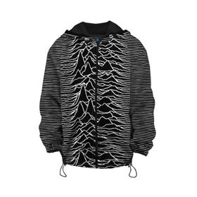 Детская куртка 3D с принтом Joy Division. Unknown Pleasures в Рязани, 100% полиэстер | застежка — молния, подол и капюшон оформлены резинкой с фиксаторами, по бокам — два кармана без застежек, один потайной карман на груди, плотность верхнего слоя — 90 г/м2; плотность флисового подклада — 260 г/м2 | Тематика изображения на принте: joy division | альбом | волны | горы | линии | обложка | панк | рок