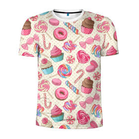 Мужская футболка 3D спортивная с принтом Радости и сладости в Рязани, 100% полиэстер с улучшенными характеристиками | приталенный силуэт, круглая горловина, широкие плечи, сужается к линии бедра | глазурь | кексы | конфеты | леденцы | пончик | сладости
