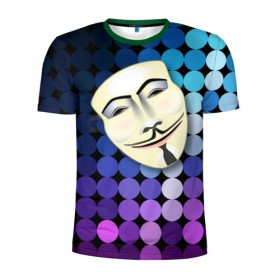 Мужская футболка 3D спортивная с принтом Анонимус в Рязани, 100% полиэстер с улучшенными характеристиками | приталенный силуэт, круглая горловина, широкие плечи, сужается к линии бедра | Тематика изображения на принте: anonymous | www | интернет | маска | свобода | хакер