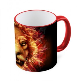 Кружка 3D с принтом Огненный лев в Рязани, керамика | ёмкость 330 мл | animal | fire | flame | head | lion | look | predator | взгляд | голова | животное | лев | огненный | огонь | пламя | хищник