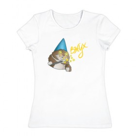 Женская футболка хлопок с принтом ВЖУХ котик в Рязани, 100% хлопок | прямой крой, круглый вырез горловины, длина до линии бедер, слегка спущенное плечо | вжух | котик
