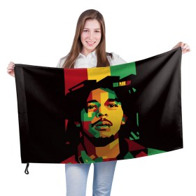 Флаг 3D с принтом Ямайка, Боб Марли в Рязани, 100% полиэстер | плотность ткани — 95 г/м2, размер — 67 х 109 см. Принт наносится с одной стороны | bob marley | reggae | регги