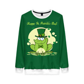 Женский свитшот 3D с принтом Ирландия в Рязани, 100% полиэстер с мягким внутренним слоем | круглый вырез горловины, мягкая резинка на манжетах и поясе, свободная посадка по фигуре | clover | frog | green | happy st. patricks day | ireland | irish | moon | день святого патрика | зелёная | ирландец | ирландия | клевер | луна | лягушка | счастливый | шляпа