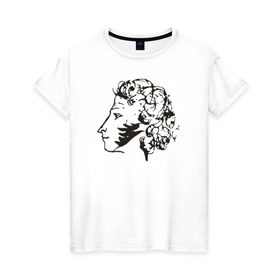 Женская футболка хлопок с принтом Пушкин в Рязани, 100% хлопок | прямой крой, круглый вырез горловины, длина до линии бедер, слегка спущенное плечо | автопортрет | литература | поэт | пушкин | сказка | словесность | стихи