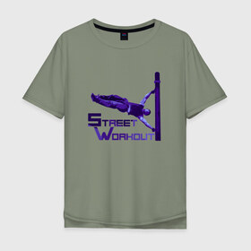 Мужская футболка хлопок Oversize с принтом Street Workout. Edge #7 в Рязани, 100% хлопок | свободный крой, круглый ворот, “спинка” длиннее передней части | Тематика изображения на принте: 