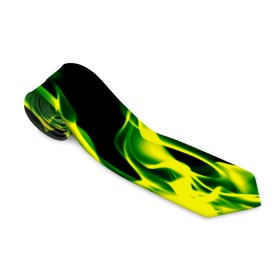 Галстук 3D с принтом Зелёный огонь в Рязани, 100% полиэстер | Длина 148 см; Плотность 150-180 г/м2 | Тематика изображения на принте: пламя | черный | яркий