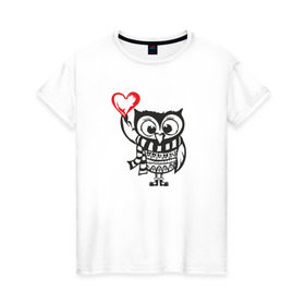 Женская футболка хлопок с принтом Сова с сердцем в Рязани, 100% хлопок | прямой крой, круглый вырез горловины, длина до линии бедер, слегка спущенное плечо | owl | сова | совушка