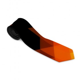 Галстук 3D с принтом Trianse Orange в Рязани, 100% полиэстер | Длина 148 см; Плотность 150-180 г/м2 | Тематика изображения на принте: оранжевый | полигоны | треугольники | черный