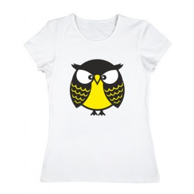 Женская футболка хлопок с принтом Хмурая сова в Рязани, 100% хлопок | прямой крой, круглый вырез горловины, длина до линии бедер, слегка спущенное плечо | bird | owl | няша | птица | сова | совунья | совушка | сыч