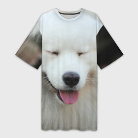 Платье-футболка 3D с принтом Самоед в Рязани,  |  | далматин | лабрадор | любимец | овчарка | пес | питомец | самоед | собака | собачка | щенок