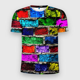 Мужская футболка 3D спортивная с принтом Кирпичики в Рязани, 100% полиэстер с улучшенными характеристиками | приталенный силуэт, круглая горловина, широкие плечи, сужается к линии бедра | Тематика изображения на принте: краска | потертость | яркие