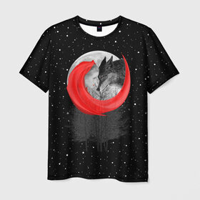 Мужская футболка 3D с принтом Красная шапочка в Рязани, 100% полиэфир | прямой крой, круглый вырез горловины, длина до линии бедер | animal | beast | girl | moon | rage | roar | space | star | wolf | волк | девушка | животное | зверь | космос | красная | луна | рык | сказка | шапочка | ярость