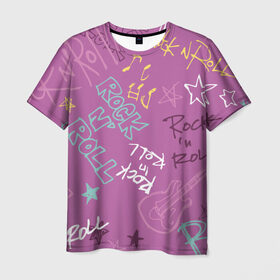 Мужская футболка 3D с принтом Rock`n`Roll в Рязани, 100% полиэфир | прямой крой, круглый вырез горловины, длина до линии бедер | веселые | новинки | подарок | популярные | прикольные | яркие