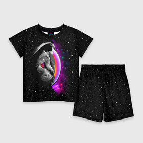 Детский костюм с шортами 3D с принтом Космический кот в Рязани,  |  | Тематика изображения на принте: astronaut | cat | cosmonaut | cosmos | galaxy | kitty | space | universe | астронавт | вселенная | галактика | звезды | космонавт | космос | кот | котик | кошка