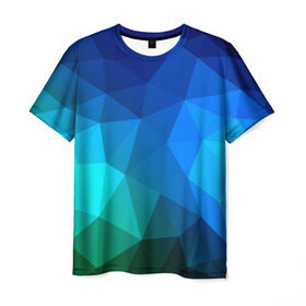 Мужская футболка 3D с принтом Fight Polygon в Рязани, 100% полиэфир | прямой крой, круглый вырез горловины, длина до линии бедер | зеленый | полигон | синий | треугольники