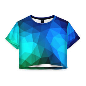 Женская футболка 3D укороченная с принтом Fight Polygon в Рязани, 100% полиэстер | круглая горловина, длина футболки до линии талии, рукава с отворотами | зеленый | полигон | синий | треугольники