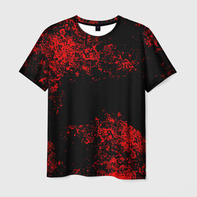 Мужская футболка 3D с принтом Капли красок в Рязани, 100% полиэфир | прямой крой, круглый вырез горловины, длина до линии бедер | брызки | красный | черный
